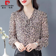 皮爾卡丹（pierre cardin）雪紡碎花襯衫女2024春夏裝新款洋氣漂亮時(shí)尚遮肚上衣小衫長(cháng)袖襯衣 9938豹紋【長(cháng)】 3XL