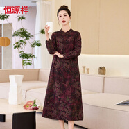 恒源祥復(fù)古印花棉布連衣裙女2024春秋新款寬松顯瘦氣質(zhì)媽媽純棉碎花長(zhǎng)裙 深紅色 M