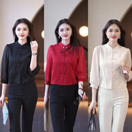 忻依美復(fù)古襯衫女設(shè)計感盤扣七分袖2025夏季新款國風(fēng)氣質(zhì)時尚顯瘦上衣 紅色 L (105-115斤)
