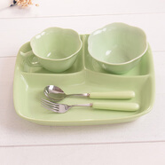 GPHF日本GP兒童餐盤(pán)套裝餐具家用小孩幼兒園學(xué)生食堂分格飯盤(pán)碗分隔 日韓 成人款套裝餐具5件套(綠)