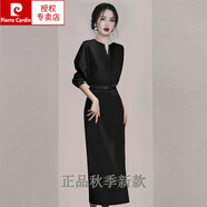 皮爾卡丹（pierre cardin）秋裝2025年新款秋季氣質(zhì)純色連衣裙女高端輕奢女裝高級感高冷御姐 黑色連衣裙(配腰帶) XL