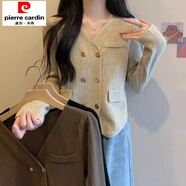 初徑V領(lǐng)雙排扣外套女針織毛衣長袖春秋新款百搭時(shí)尚設(shè)計(jì)感小香風(fēng)上衣 燕麥色 S 建議75-95斤
