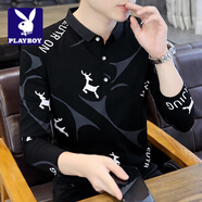 花花公子;PLAYBOY男士polo衫T恤春秋季新款翻領(lǐng)襯衫青年學(xué)生休閑時尚帶領(lǐng)男裝上衣 9803黑色 M 推薦80-100斤