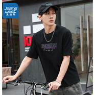 真維斯【商場(chǎng)同款】男裝2025夏季美式潮流字母印花圓領(lǐng)套頭短T 黑色201A 3XL