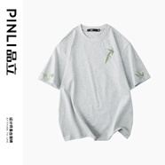 品立（PINLI）短袖t恤男純棉夏季新款男裝時尚休閑刺繡圓領(lǐng)男士體恤 花灰 XL 180