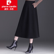 皮爾卡丹（pierre cardin）垂毛呢半身裙女秋冬中長款2025新款高腰A字大擺裙顯瘦百褶長裙女 212黑色72cm 20M2尺