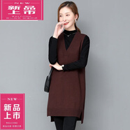 皮爾卡丹（pierre cardin）馬甲女羊Y毛針織2025新款秋冬大尺碼胖M妹無袖毛衣坎肩中長款毛線 咖色 M 80-100斤