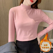 蘇洛尋半高領(lǐng)德絨黑色打底衫女秋冬新款韓版加厚雙面絨長(zhǎng)袖t恤百搭上衣 德絨粉紅色 L建議90-100斤