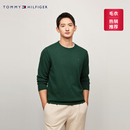 TOMMY HILFIGER【柔軟純棉】25秋冬男撞色條紋學(xué)院風(fēng)針織衫/情侶款純色毛衣 【簡約合身毛衣】墨綠色MBP XS （推薦：120斤以下）