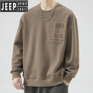 JEEP SPIRIT吉普男士重磅印花衛(wèi)衣2024新款春秋季潮牌寬松圓領(lǐng)長袖T恤衫上衣 咖啡【1001款】 M