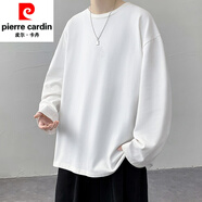 皮爾卡丹（pierre cardin）簡約長袖t恤男春秋季潮流圓領純白體恤oversize青少年寬松打底衫 長袖--純白 M