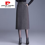 皮爾卡丹灰色中長(cháng)款半身裙女秋冬季高腰包臀裙氣質(zhì)韓版修身顯瘦開(kāi)叉一步裙 灰色毛呢 M 腰圍2尺適合90-100斤