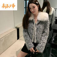 初徑韓版氣質(zhì)名媛小香風(fēng)毛領(lǐng)毛衣外套開(kāi)衫女秋冬新款顯瘦小個(gè)子大衣厚 黑色 S (建議100斤內)