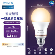 飛利浦LED燈泡wizAPPE27螺口WiFi智能調光調色語(yǔ)音家用節能超亮 8W球泡-E27白光到黃光色溫轉換