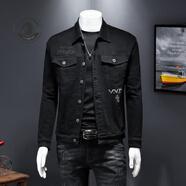 ANDSEEYOU 品牌男士牛仔外套國潮服裝2025春季新款休閑修身韓版潮流夾克男 黑色-212 XL