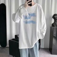 嘉曄新款長袖t恤男寬松潮牌學生韓版上衣服ins港風百搭打底衫 藍云白色 4XL