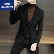 羅蒙（ROMON）燈芯絨男士休閑西裝外套春秋款2025新款單西春天衣服男款西服上衣 黑色 XL 建議140斤以?xún)?
                                         title=