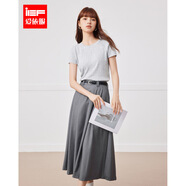 IEF/愛依服2025女裝套裝新款夏季短袖毛織時尚通勤百搭上下兩件套 灰 L
