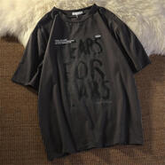 MCDV加肥特大碼胖mm情侶裝寬松高街t恤男男女美式復古純棉潮牌短袖上 深灰色胖人短袖男 5XL建議201-240斤胖人短袖男