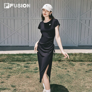 FILA FUSION斐樂(lè )潮牌女子針織連衣裙簡(jiǎn)約修身長(cháng)款裙子 正黑色-BK M