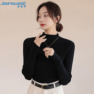 真維斯（JEANSWEST）針織衫女2025春夏設(shè)計感修身高領(lǐng)打底針織衫內(nèi)搭女黑色均碼