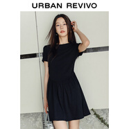 UR夏季新款女裝都市氣質(zhì)垂感修身短袖連衣裙UWU740046 正黑 S