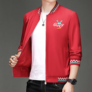 FXEW輕奢潮流立領(lǐng)刺繡夾克男2025歐洲站春秋冬季休閑加絨加厚外套上衣 紅色小白兔 XL 120-135斤