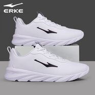 鴻星爾克（ERKE）男鞋秋季皮面防水跑步鞋夏季新款輕便軟底休閑跑鞋旅游運動鞋子男 白色/正黑 42