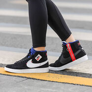 耐克（NIKE）女鞋夏季新款BLAZER MID開拓者復古拉鏈高幫板鞋運動休閑鞋 BQ4022-005黑白藍 37.5