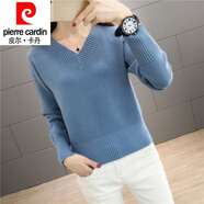 皮爾卡丹（pierre cardin）23年新款加絨加厚毛衣女秋冬V領(lǐng)短款低領(lǐng)針織打底衫外穿雞心領(lǐng)上 【藍(lán)色】 L 95斤-110斤穿