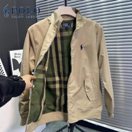 POLO SPORT美國拉夫勞倫外套翻領(lǐng)復(fù)古男女刺繡品質(zhì)春秋立領(lǐng)男士休閑夾克外套 卡其色 4XL