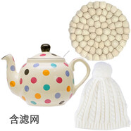 米色波點(diǎn)田園英式陶瓷花茶壺咖啡壺帶茶漏下午茶  501mL(含)600m 600ml+白色毛衣套+白色杯墊