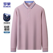 羅蒙（ROMON）雙層提花扁機領(lǐng)撞色秋季中青年長(cháng)袖螺紋t恤打底衫YR602