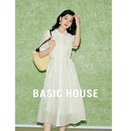 Basic House/百家好系帶萊賽爾連衣裙短袖A字中長(cháng)款裙2025夏新款 米白 S 90-110斤