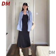 DALEY MODE2025新款休閑慵懶風(fēng)藍色防曬襯衫長袖襯衣灰色吊帶連衣裙兩件套女 吊帶裙 M 建議80-100斤