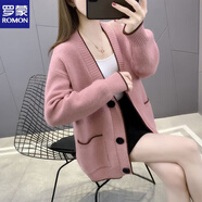 羅蒙（ROMON）2025新款秋冬針織開衫毛衣女寬松韓版加厚洋氣淑女外套百搭顯瘦 粉紅色 L 110-120斤