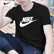 耐克（NIKE）短袖男士 25夏季新款運(yùn)動(dòng)服裝跑步健身衣純色棉質(zhì)半袖圓領(lǐng)休閑T恤 AR5005-010/全棉親膚 M 【170】體重110~130斤左右