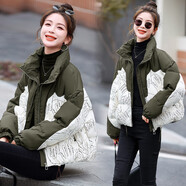 美連誠(chéng)2023冬季新款拼接面包服羽絨服女裝寬松外套上衣秋冬款新 軍綠色 S(建議90-100斤)