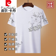 皮爾卡丹高檔男裝桑蠶絲短袖t恤男士夏季新款寬松休閑半袖冰|絲光棉體恤 白色 XL 175建議135-150斤