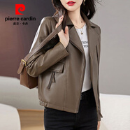 皮爾卡丹2025年秋冬新款皮衣女短款修身矮個(gè)子PU皮小皮褂西裝領(lǐng)皮夾克外套 咖啡色 M 95-110