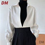 DALEY MODE疊穿白色襯衫女設計感小眾春秋長(cháng)袖復古港風(fēng)v領(lǐng)上衣外套女百搭女 白色 M 建議96-105