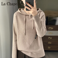 拉夏貝爾（La Chapelle）秋冬帶帽毛衣女套頭打底衫抽繩衛(wèi)衣純色針織衫大碼插肩長袖羊毛衫 純100自動發(fā)熱駝色 純100自動發(fā)熱S