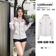 FHHUABD連帽春秋長袖新款衛(wèi)衣外套女裝秋冬拉鏈修身短款運(yùn)動開衫上衣 白灰色-椿湫歀【高棉品質(zhì)】 S 建議85-95斤