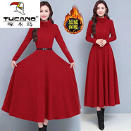 啄木鳥(niǎo)（TUCANO）冬季打底連衣裙女秋冬2025年新款大尺碼加厚保暖百搭長(cháng)裙子潮 紅色【同款高質(zhì)量】 2XL 【建議121-140斤】