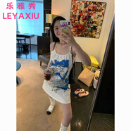 樂雅秀Jennie同款滑板女孩美漫涂鴉吊帶裙多巴胺叛逆千金風(fēng)短裙女ins風(fēng) 主圖款 S 90-100斤