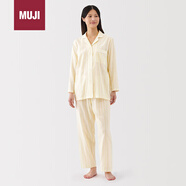 無(wú)印良品（MUJI）女式 無(wú)側縫雙層紗織 睡衣 家居服套裝  淺黃色條紋5S XL 