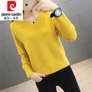 皮爾卡丹（pierre cardin）23年新款加絨加厚毛衣女秋冬V領(lǐng)短款低領(lǐng)針織打底衫外穿雞心領(lǐng)上 【黃色】 M 80斤-95斤穿