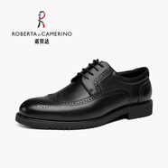 諾貝達(dá)（ROBERTA DI CAMERINO）新款頭層牛皮商務(wù)正裝皮鞋男士真皮舒適休閑系帶結(jié)婚新郎德比鞋 黑色PRP85114A 39