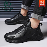 啄木鳥(niǎo)跑步鞋男2025春季新款輕便跑鞋防滑軟底透氣皮鞋減震休閑運動(dòng)男鞋 全黑 39