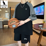袋鼠（DAISHU）青少年夏季套裝短袖t恤男孩初中生高中生學生大童冰絲運動籃球服 10805-7010黑色套裝短袖+短褲 4XL (約170-190斤)